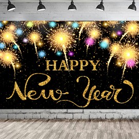 New Year's Eve Decoration 2024 New Year Banner, Large Happy New Year Banner 180 x 110 cm, New Year's Eve Interior Photo Background Decoration, New Year's Eve Party Accessories, New Year's Eve Fabric