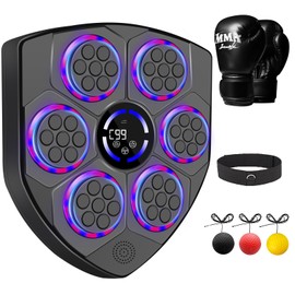 Family Smart Music Boxing Machine with Rhythm LED – Wall Mounted for Adults & Kids – Incl. Adult Gloves, Headband & 3 Reflex Balls – 9 Modes, Bluetooth Music Sync, Home/Office/Gym Sturdy Fitness Set