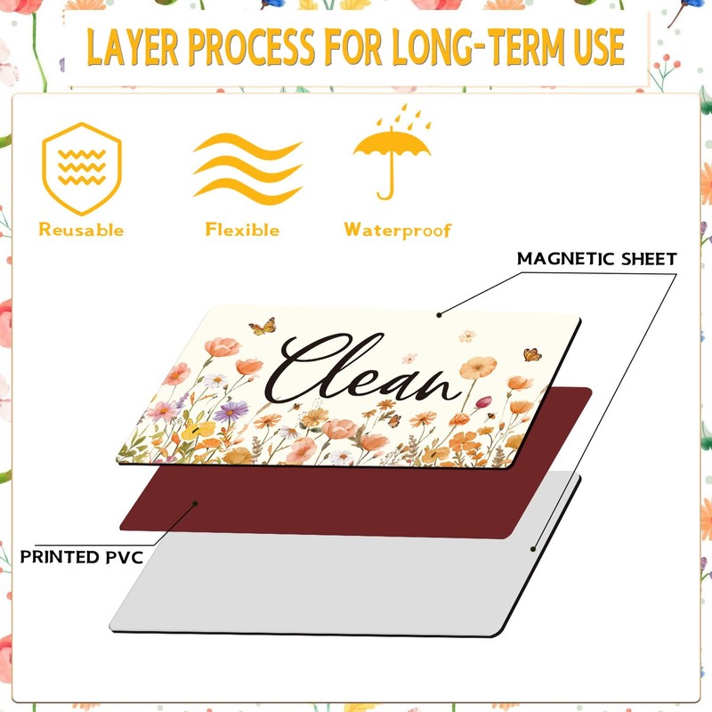 Cosmisun Clean Dirty Dishwasher Magnet - Wildflower Clean Dirty Sign