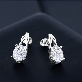 Gem Stone King 925 Sterling Silver White Moissanite Earrings For Women (4.20 Cttw, Gemstone
