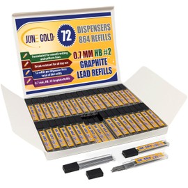 June Gold 864 Pieces, 0.7 mm HB #2 Lead Refills, 72 Dispensers, 12 Pieces Per Dispenser, Medium Thickness, Break Resistant Lead/Graphite