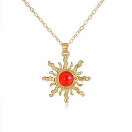 COLORFUL BLING Dainty Sun Choker Necklace for Women Sunflower with Multicolor Crystal Pendant Necklace Minimalist Jewelry-red