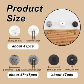 OLYCRAFT 195Pcs 8~9mm Round Lava Stone Beads Natural Lava Beads Round Loose Energy Beads Beading Loose Gemstone Natural Lava Bead Strands for Jewelry Making Findings Accessories - Black/White/Grey