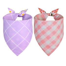 QUQULE Spring Dog Bandana Girl Large 2PCS, Pink Purple Daisy Scarf, Durable Triangle Reversible Bibs Handkerchief for Puppy Pet