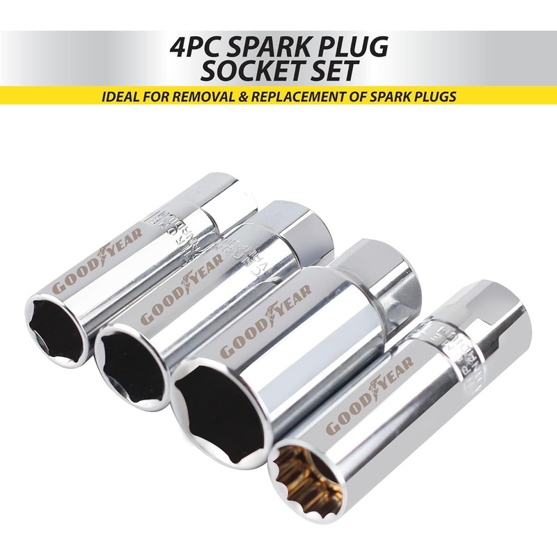 Goodyear 4pc Spark Plug Socket Set - Durable Chrome Vanadium