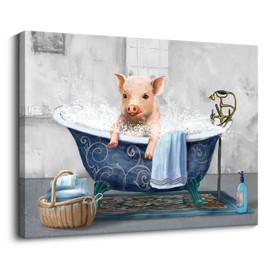 Pogusmavi Bathroom Wall Art Pig in the Bathtub Rustic Decor Interesting Bathroom Wall Decor Cute Animal artwork Art for Blue Canvas Wall Art Pictures 11''x15''