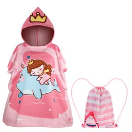 QKURT Kids Beach Towels, Unicorn Children's Beach Bath Poncho Towel Swimming Towel Pool Warm Wrap With Portable Drawstring Bag for Girls