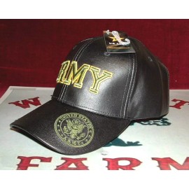 Unbranded US Army Original Emblem Black PU Faux Leather Embroidered Military Ball Cap.