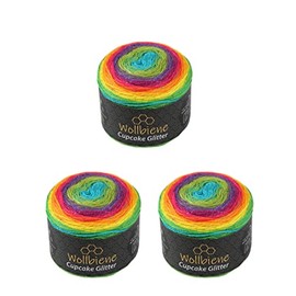 Cupcake Glitter Simli 3 x 150 g Knitting Wool 450 g Wool for Knitting and Crocheting Baby Wool Turkish Wool Colour Gradient Wool Glitter (3040 Rainbow)