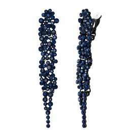 EVER FAITH Austrian Crystal Statement Clip-on Earring, Costume Jewelry Art Deco Banquet Prom Chandelier Long Dangle Earrings for Women Sapphire Blue Black-Tone