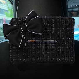 DUSCOKE Car Tissue Holder, Cute Bow Tissue Box Cover for Auto Backseat, Rectangle Auto Napkin Holder Keep Car Tidy, Universal Napkin Storage Organizer for Vehicle Sun Visor, Headrest (Black)