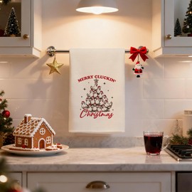 LADOCK Funny Chicken Christmas Tree Kitchen Towels, Chicken Lover Mom Lady Gifts Hand Towels for Bathroom Decor, Farmhouse Christmas Hen Rooster Dish Tea Towel for Kitchen Decor, 16x24 Inch