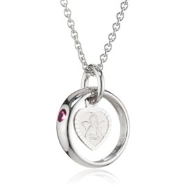 XAANA AMZ0304 Girl's Baptism Chain Baptism Ring Synthetic Ruby with Guardian Angel Pendant with Chain 36/38 cm 925 Sterling Silver, Sterling Silver, Synthetic Ruby