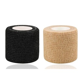 自着性テープ 2個組 弾性包帯 伸縮包帯テープ 幅2.5cm 防水テープ くっつく包帯 柔軟な包帯 巻きやすい 手でカット可能 不織布素材 伸縮性 通気性 椅子脚カバー 滑り止め クッション 災害時 子供 お年寄り（黒と薄黄）
