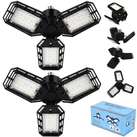 Aoretic LED Garage Lights Bulb 2 Pack -80W, 8000LM 6500K Led Shop Light with 3 Deformable Panels, Basement Barn Light Garage Ceiling Lights, E26/E27 for Garage, Warehouse, Shop, Basement