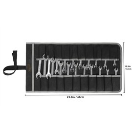 Wrench Roll Up Pouch (20 Slots), Portable Carry On Pouch Workshop Storage Woodworking Tools Organizer Bag Waxed Canvas Tool Roll & Black
