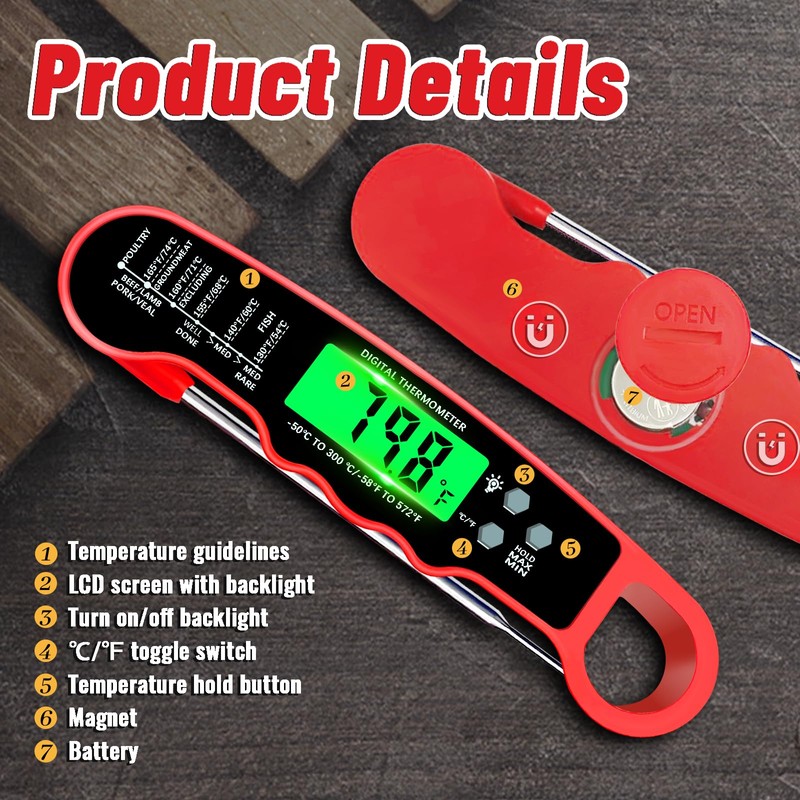 Meat Thermometer Digital, Instant Read Meat Thermometer with Backlight &
