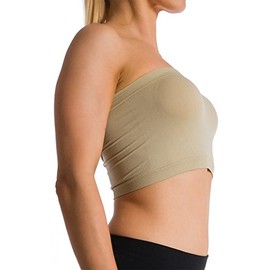 Seamless Strapless Sports Bra Bandeau Tube Top No Pad Mini Hot Tee (Beige)