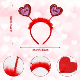 Whaline 6Pcs Valentine's Day Head Boppers Glitter Red Love Heart Lip Headband Decorations Feather Costume Boppers for Valentine's Day Wedding Birthday Party Props Costume Accessories
