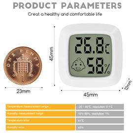 LCD Digital Room Hygrometer Thermometer, Jsdoin Mini Indoor Hygrometer Temperature Monitor Humidity Meter for Greenhouse, Garden, Cellar, Office(1 Pack)