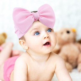 YanJie Big Bows Baby Girls Headbands Soft Stretchy Newborn Bows Infant Baby Hair Bows Toddler Headwrap Hair Accessories Khaki Beige Light Pink 3 PCS