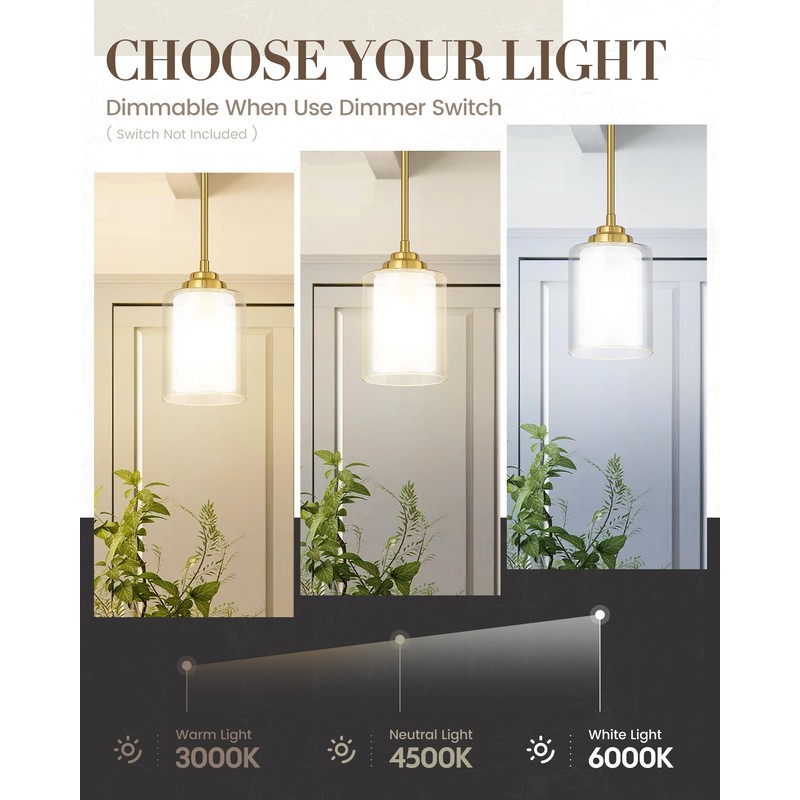 TENGXIN Modern Pendant Light,Brushed Gold Modern Pendant Light for Kitchen