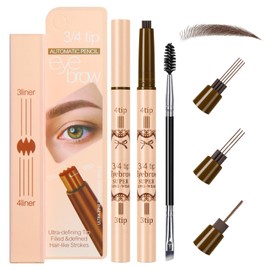 HOSAILY Microblading Eyebrow Pen with 4&3 Fork Tip, Waterproof Natural Hair-Like Cream 3 Sided Brow Pen&Brow Brush Set for Women, Long Lasting Magical Upgraded Eyebrow Liner Brow Makeup#Dark Brown