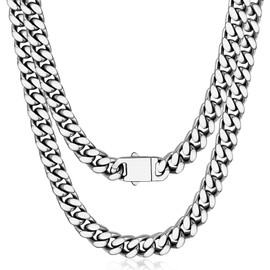 Oaldilee Rapper Stainless Steel Cuban Chain Necklace 20inch 9mm Neck Chain for Men