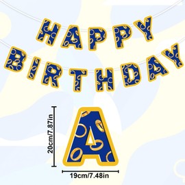 Cartoon Happy Birthday Banner, Blue Gold Border Ring Theme Birthday Banner Decoration Creative Blue Cartoon Animals Forest Bday Supplies for Boys Girls