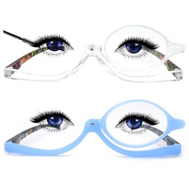 Sehnsucht 2 Pairs Eye Makeup Glasses for Women Flip Up Magnifying Cosmetic Readers Eye Makeup Reading Glasses 3612 Blue Transprent 2.5