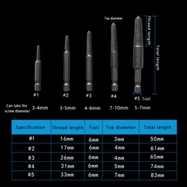 5 Pcs Screw Extractor Set, Hex Shank Damaged Broken Bolt Stud Remover, HSS High Speed Steel Easy Out Drill Bits Kit, Fine Teeth