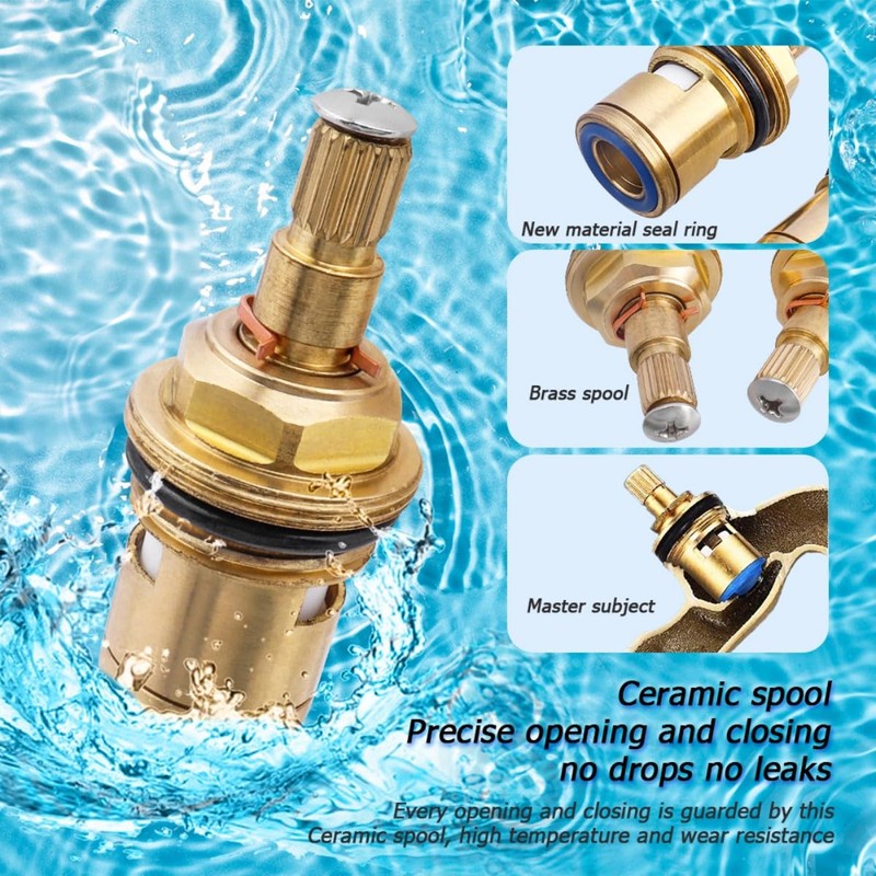 Wolfride 2Pcs Faucet Cartridge Replacement, 20 Teeth G1/2" Brass Ceramic
