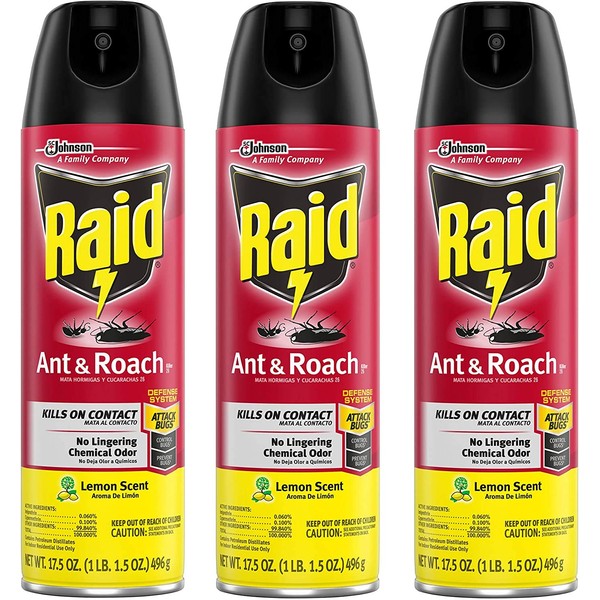 Raid Ant & Roach Killer Lemon Scent, 17.5 Ounce (Pack of 3)