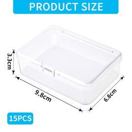 Pack of 15 Storage Boxes with Lid, Small 9.8 x 6.8 x 3.3 cm, Plastic Box, Small Box with Lid, Transparent Plastic, Empty Mini Storage Box for Small Beads, Jewellery, Small Items, Craft Accessories