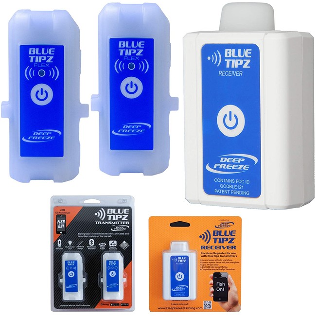 Deep Freeze Blue Tipz Transmitter + Reciever/Booster Package Ice Fishing Tip-up Alert System