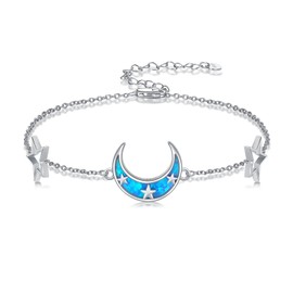 WINNICACA 925 Sterling Silver Blue Opal Moon and Stars Bracelet for Women, Birthday Gift for Women,Ladies Jewellery Gift (Moon)