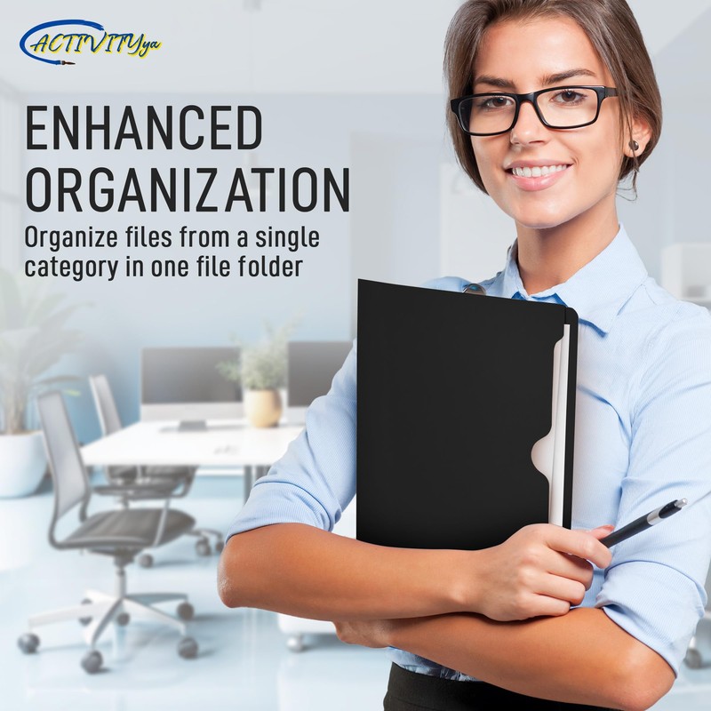 Black File Jackets, Flat-No Expansion, Letter Size, Reinforced Straight-Cut Tab,