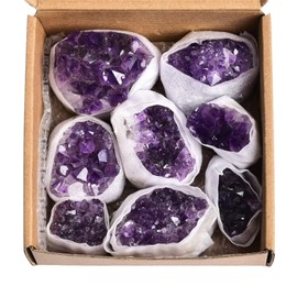 AMOYSTONE 1-1.3 LBs Natural Amethyst Clusters Grade B Purple Crystal Stones Amethyst Crystal for Healing Meditation Decoration Jewelry Making