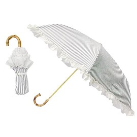 Kamio Japan Parasol, Fully Blackout, Folding Umbrella, 3 Tiers, Ruffle/Stripe [Light Shading Ratio/ 100% UV Protection, UPF50+/UV Protection, Sun or Rain/Weather/Windproof Bone] Compact, Easy