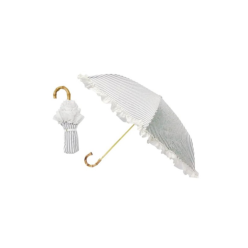 Kamio Japan Parasol, Fully Blackout, Folding Umbrella, 3 Tiers, Ruffle/Stripe