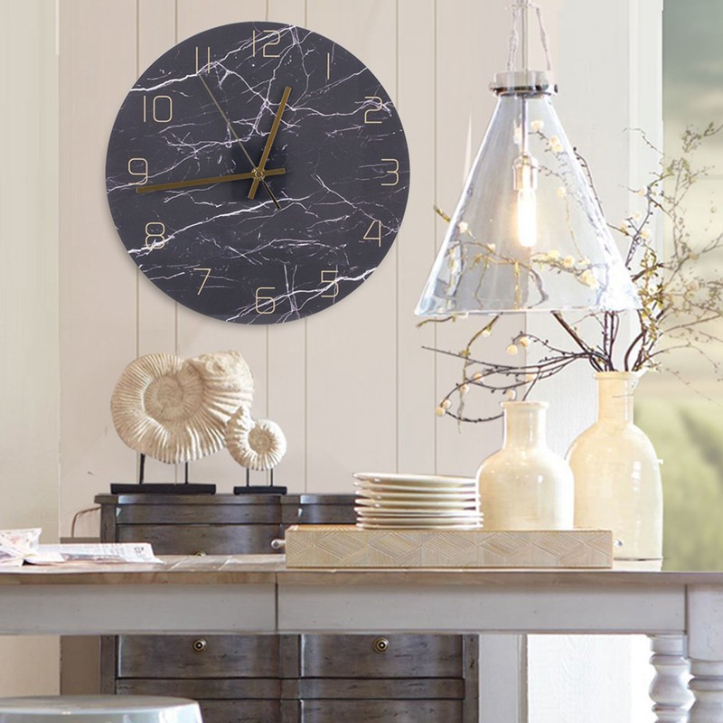 Wall Clock Nordic Decorative Marble Printing Mute Round Hanging Clock