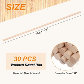 PATIKIL 1/4 x 12 Inch Wooden Dowel Rod, 30 Pcs Wood Dowels Unfinished Round Wood Sticks Precut Wooden Rods for Craft DIY Projects Home Decor, Natural Color