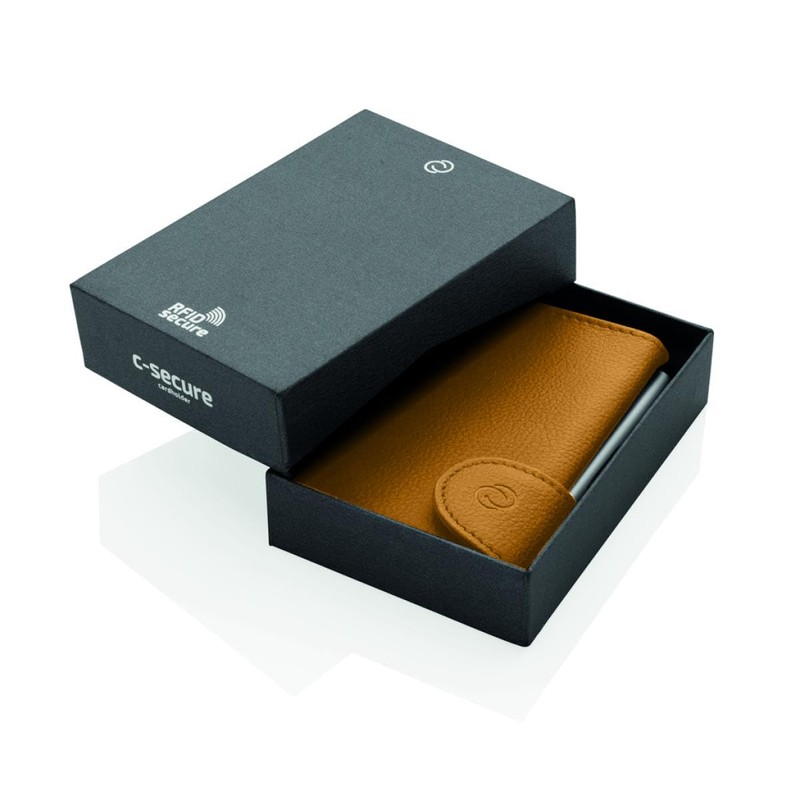C-secure Card Holder in Mustard Brown Italian Leather RFID NFC