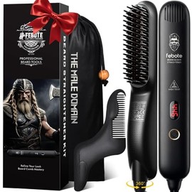 Cepillo Para Alisar El Cabello Iónico Calentado Para Hombres - 5 Ajustes De Temperatura, Antiquemaduras, Moldeadora De Barba Y Bolsa De Viaje Negro