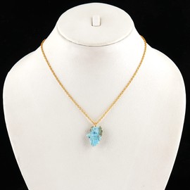 TGH Raw Larimar Stone Pendant Necklace, Crystal Pendant 10-20 mm, Necklace for Women, Raw Crystal Jewelry, 16 + 2 Inches Adjustable Gold Plated Chain, Valentine Day Gift (Larimar)