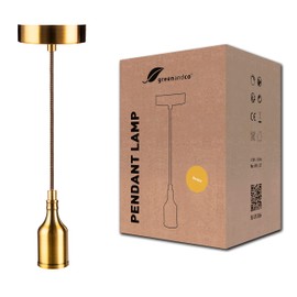 greenandco® Pendant Light E27 Colour Brass with 150 cm Textile Cable Can Be Shortened Vintage Pendant Light 230 V Retro Cable Lamp