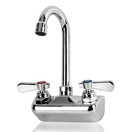 Upgraded 4 Inch Center Commercial Sink Faucet Wall Mount Kitchen Hand Sink Faucet, Ceramic Valve, Premium Brass, Chrome Finish, 3-1/2" Gooseneck Spout, Easy-Use Dual Lever