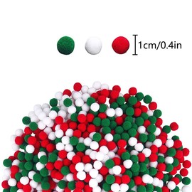 WELANE Christmas Pom Poms, 1200 PCS Mini Pom Poms Fluffy Ball for Christmas Craft Making (Red White Green, 1cm/0.4in)