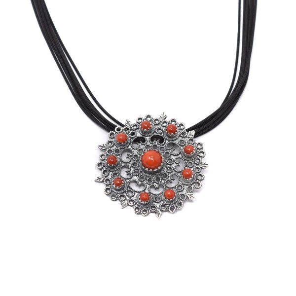 Marrocu Gioielli - Orgosolo necklace with coral, Polished silver, Multi-strand