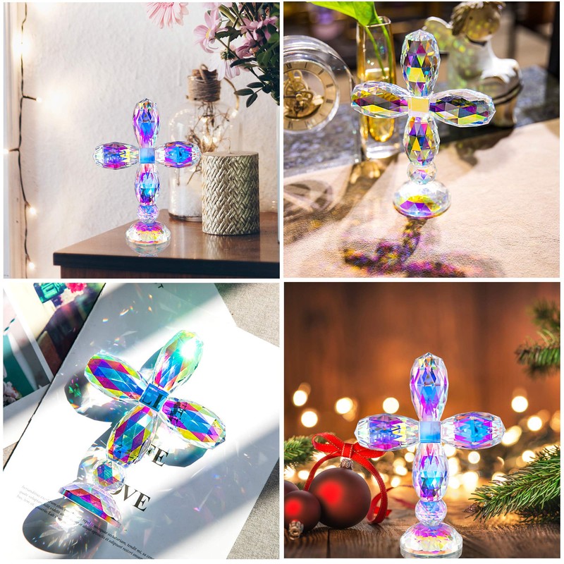 QFkris 7" Crystal Cross Standing, Decorative Glass Crosses for Table